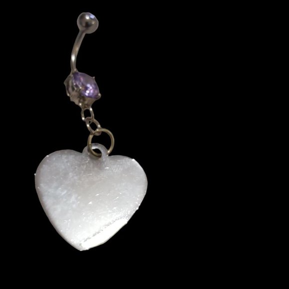 *5/35* Fuchsia Pink Crystal Heart Double Gemmed Belly Ring 14G - Picture 4 of 4